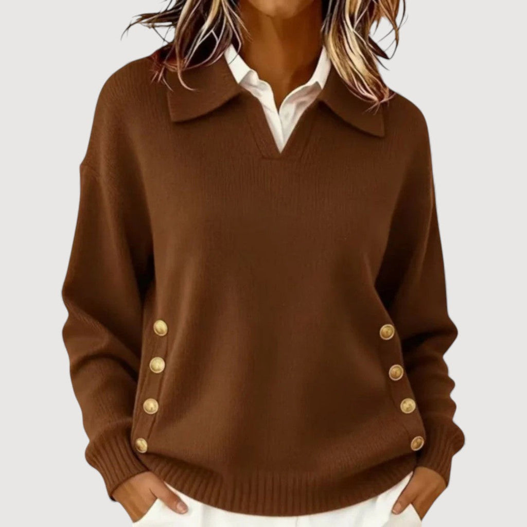 Maglione da donna a maniche lunghe – Collo elegante e bottoni classici
