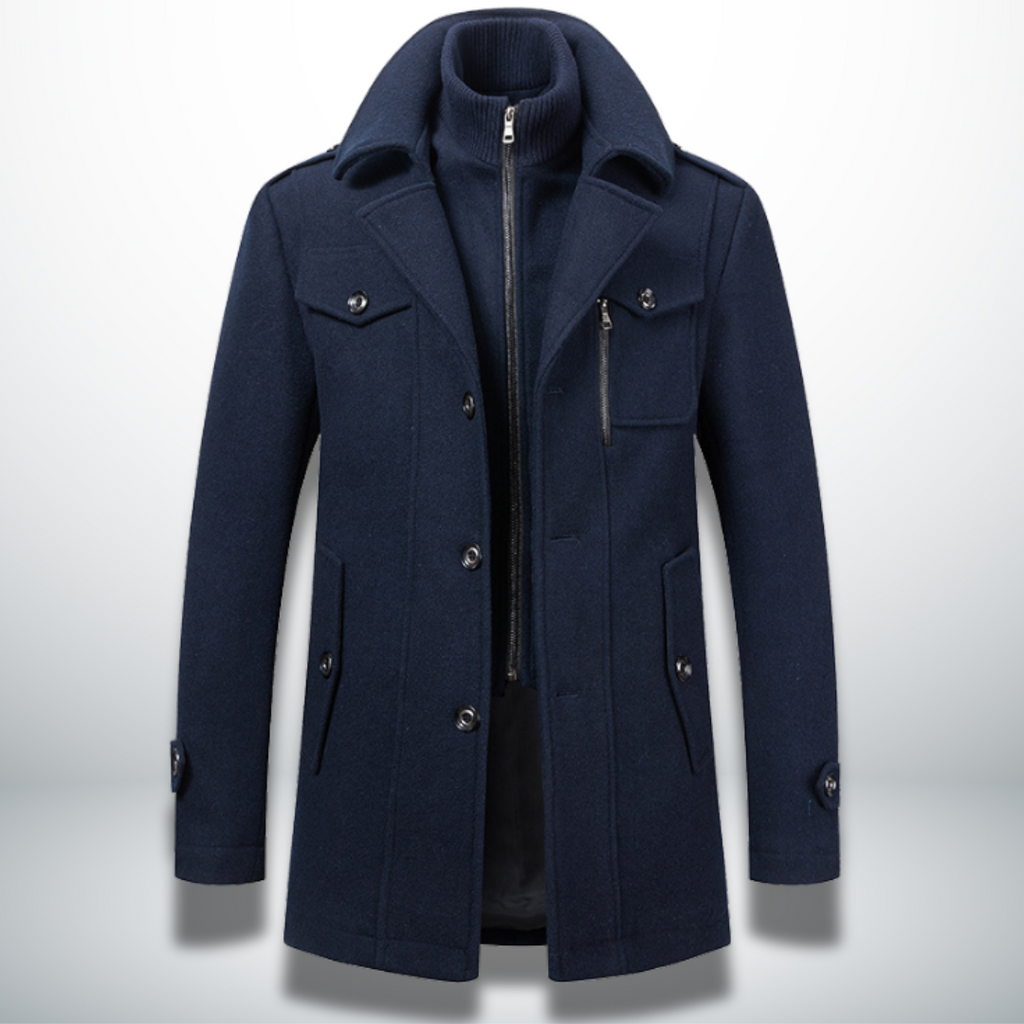 Cappotto da uomo in misto lana – Giacca con doppio collo e cerniera completa
