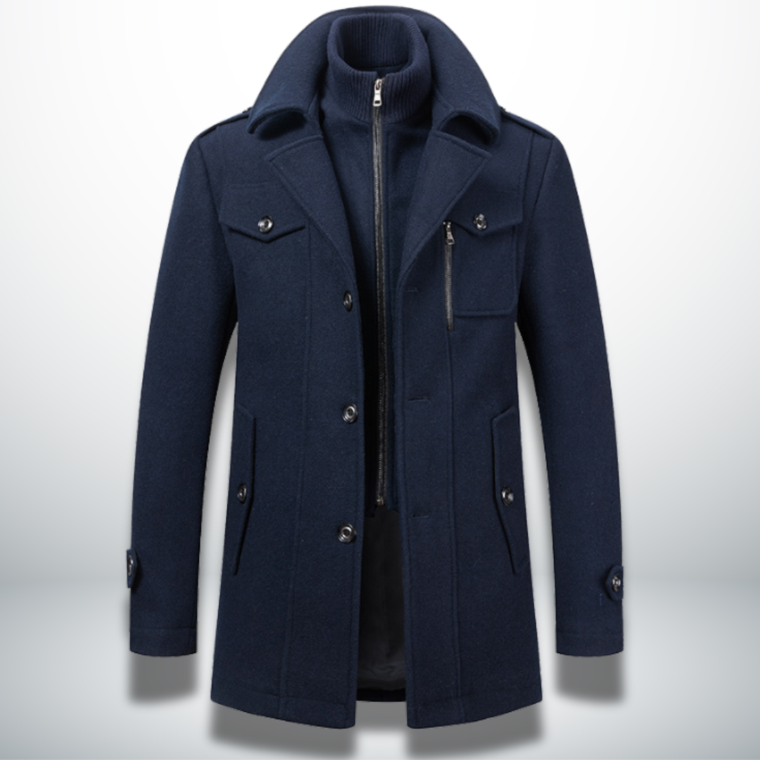 Cappotto da uomo in misto lana – Giacca con doppio collo e cerniera completa