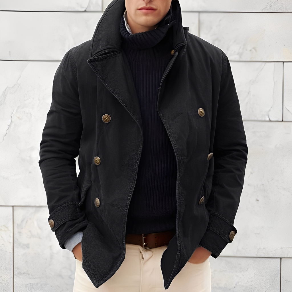 Cappotto doppiopetto moderno da uomo – Giacca antivento vintage con colletto a dente