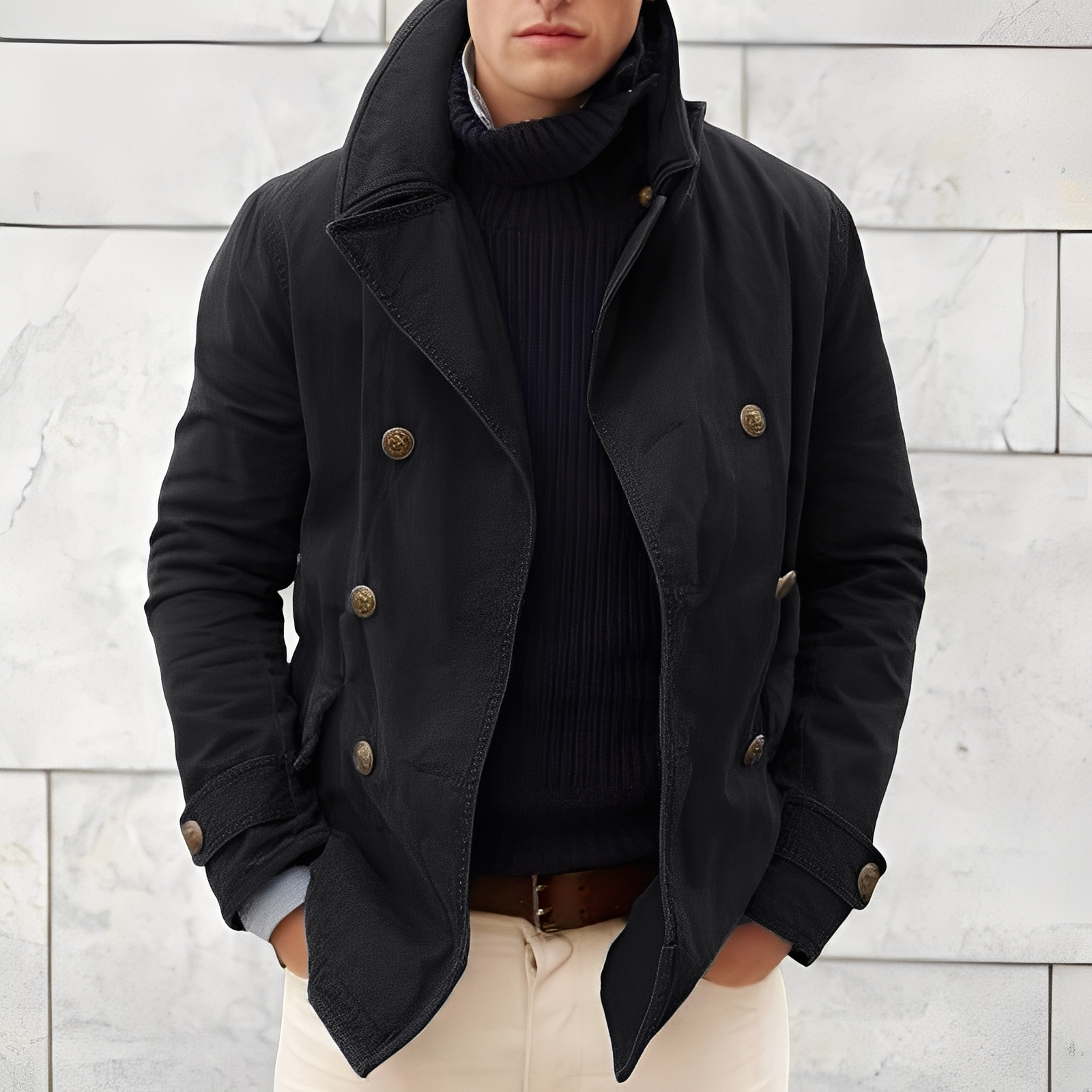 Cappotto doppiopetto moderno da uomo – Giacca antivento vintage con colletto a dente