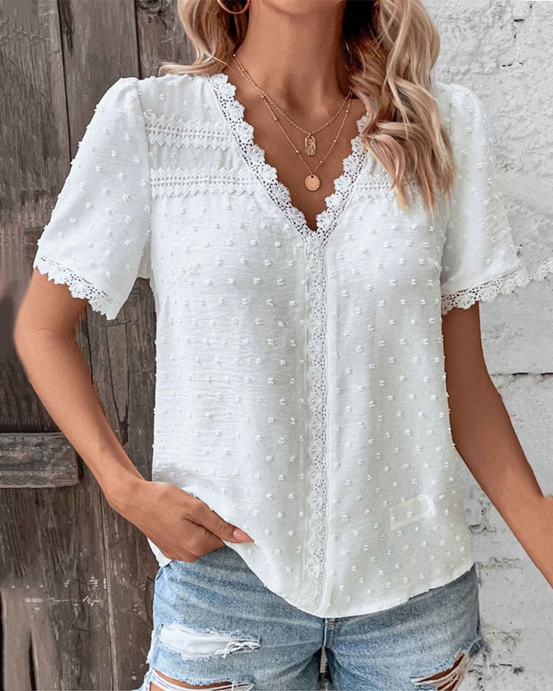Camicetta donna in pizzo a maniche corte - Chic e leggera