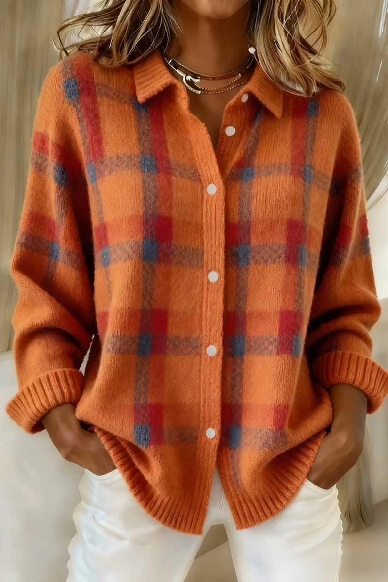 Cardigan morbido a quadri da donna - maglia elegante e comoda
