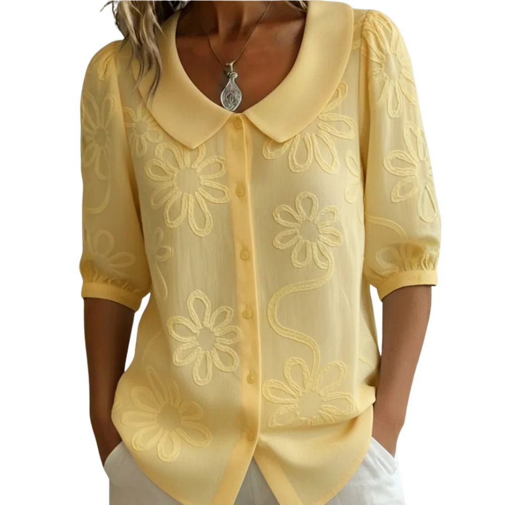 Camicetta elegante da donna con colletto arrotondato e dettagli floreali - Delicata e raffinata