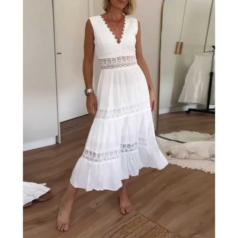 Abito lungo Stella in pizzo bianco stile boho chic