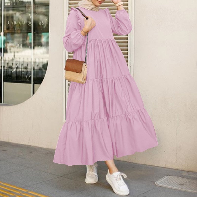 Abito Midi da Donna a Maniche Lunghe con Collo Tondo – Elegante e Valorizzante