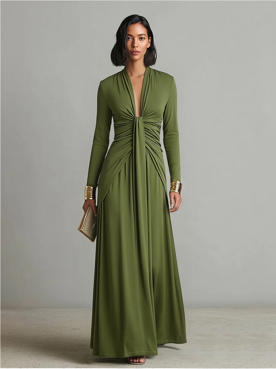 Abito maxi da donna con scollo a V profondo - Elegante e fluido