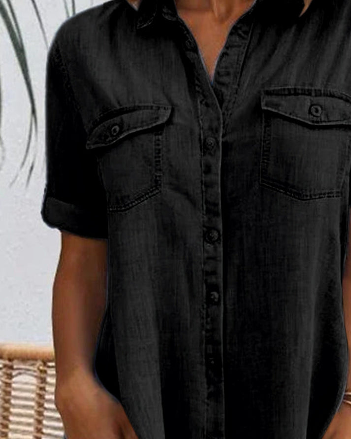 Elegante vestito camicia midi in denim da donna – Abito casual leggero da tutti i giorni