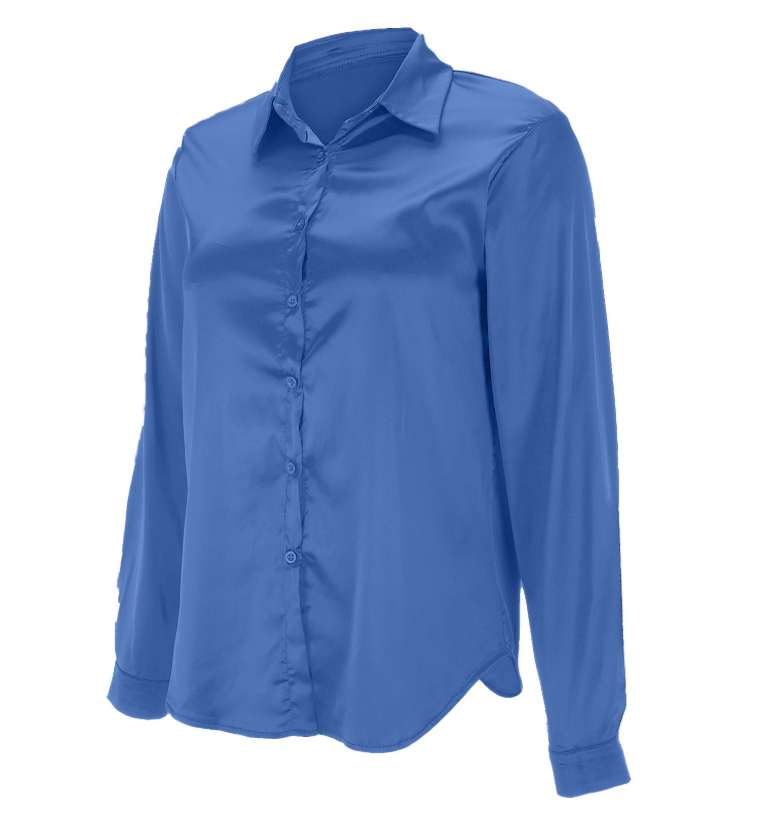 Satin women's blouse with deep neckline – Elegant flowing blouse