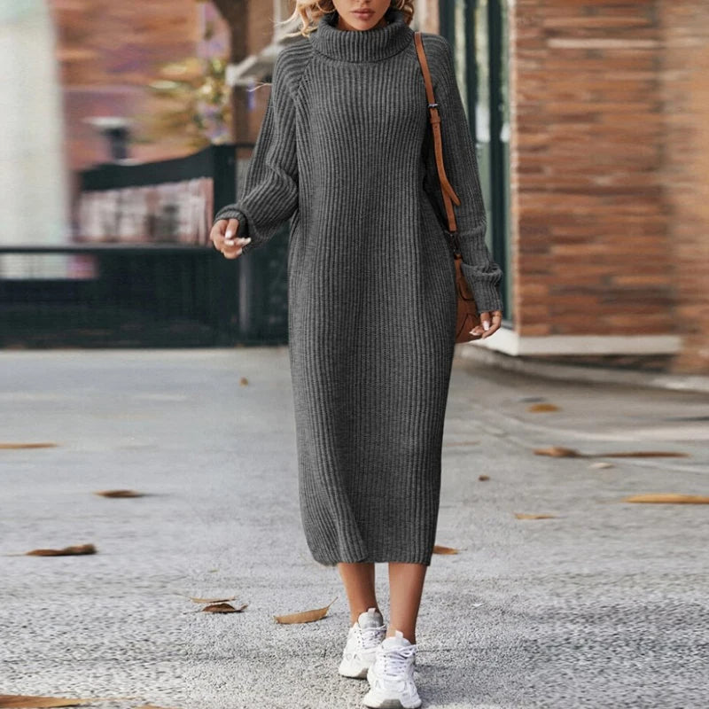 Abito midi in maglia a maniche lunghe – Abito dolcevita da donna