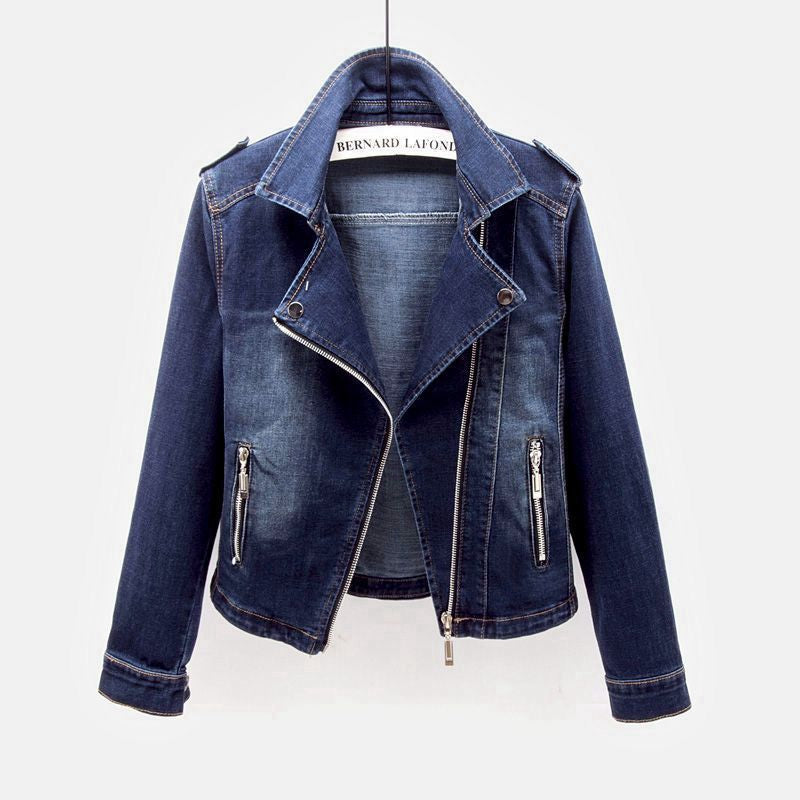 Elegante giacca in denim da donna – vestibilità slim con cerniera corta