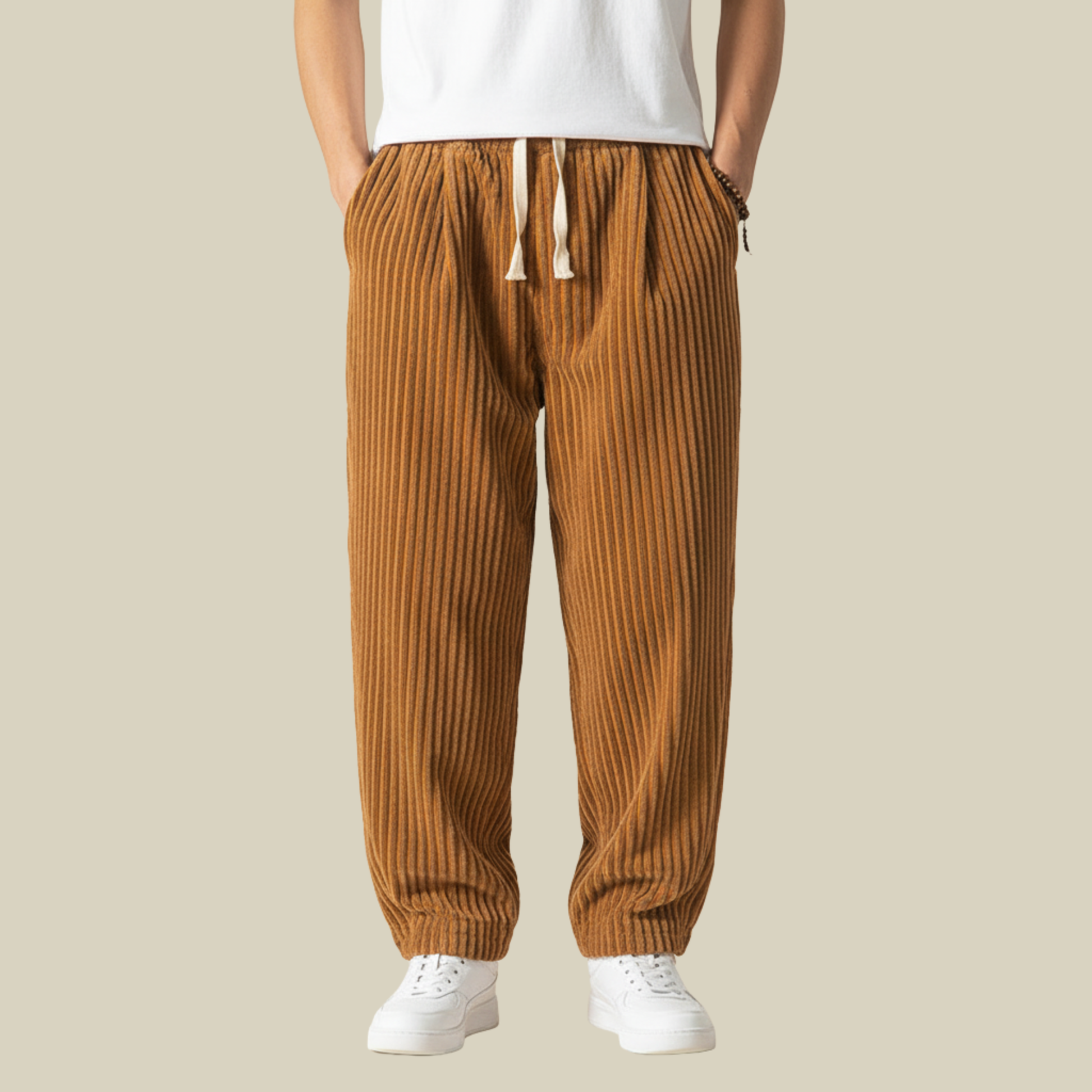 Pantaloni comodi in velluto a coste da uomo – Elastico in vita con tasche