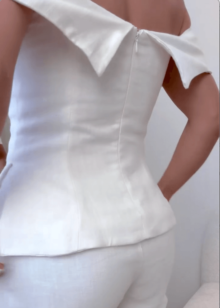 Completo due pezzi da donna in cotone e lino bianco – Abito elegante e leggero