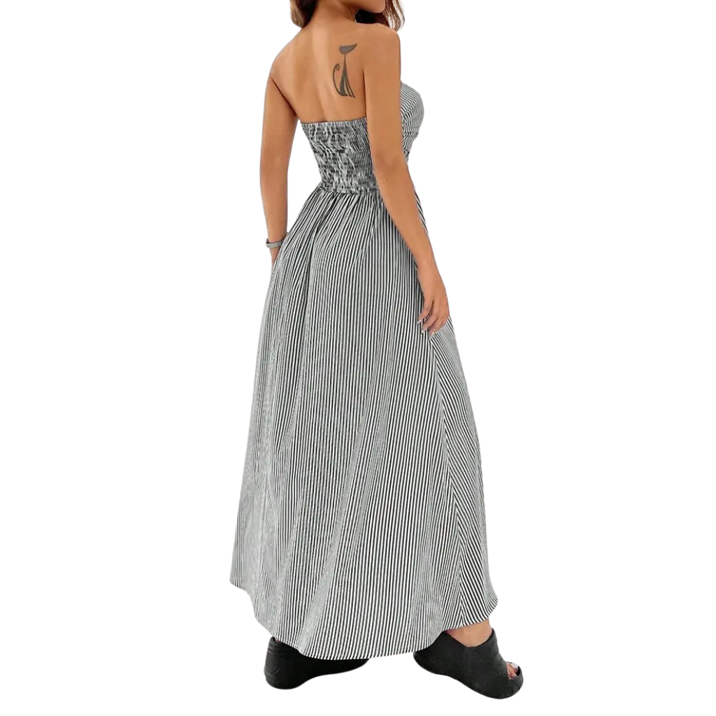 Abito maxi da donna a righe senza spalline con tasche - Leggero ed estivo