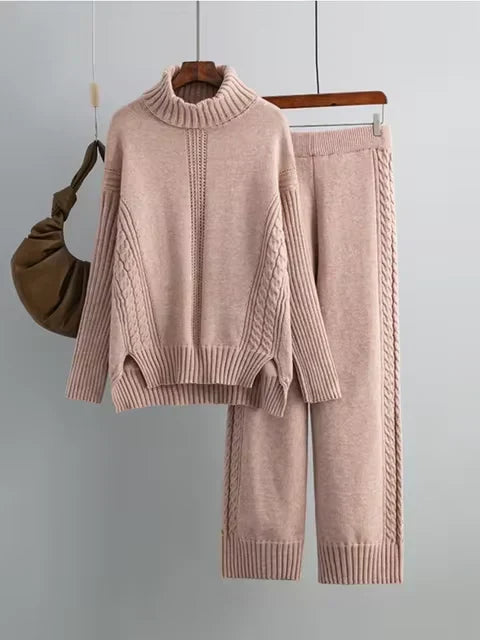 Conjunto de mujer con jersey de cuello alto y pantalones anchos - Elegante y cómodo