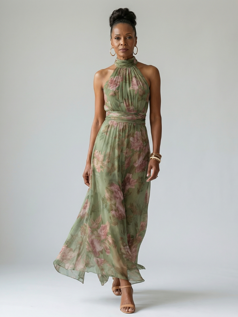 Abito midi arricciato da donna con collo halter - Elegante e femminile