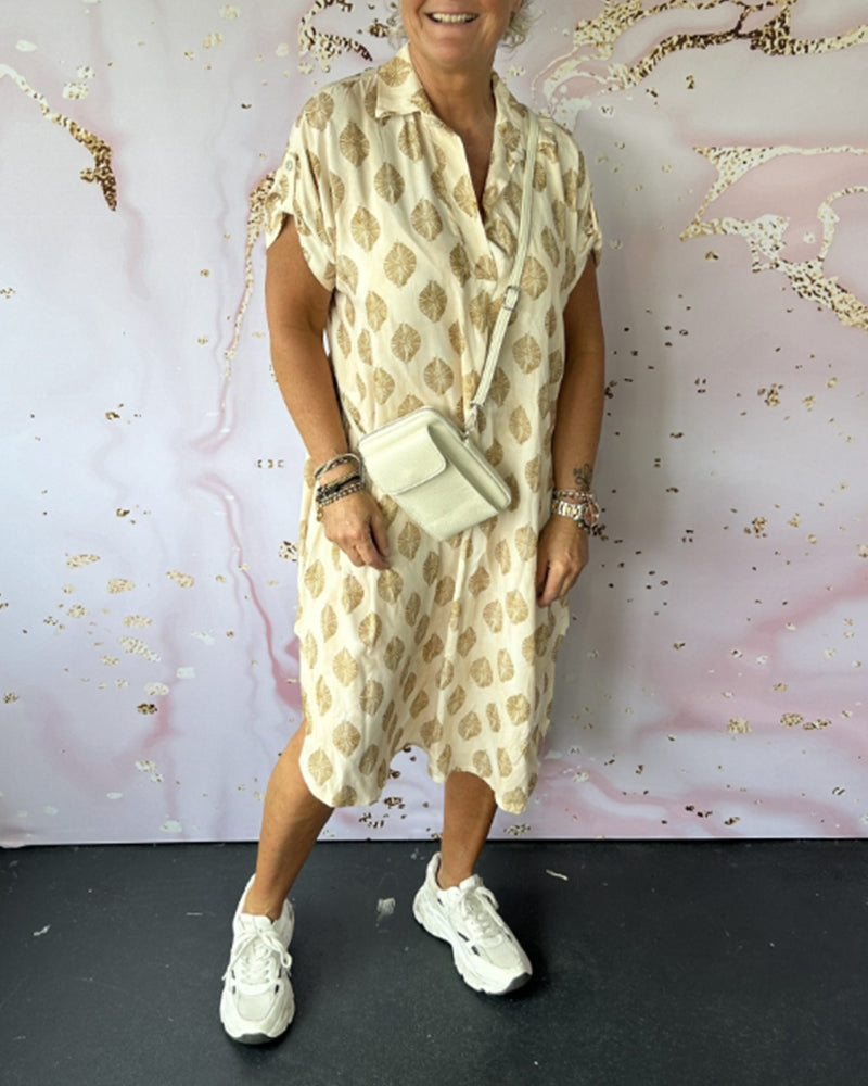 Abito Lungo Casual Donna Primavera – Colletto A Revers Maniche Corte Stile Estivo