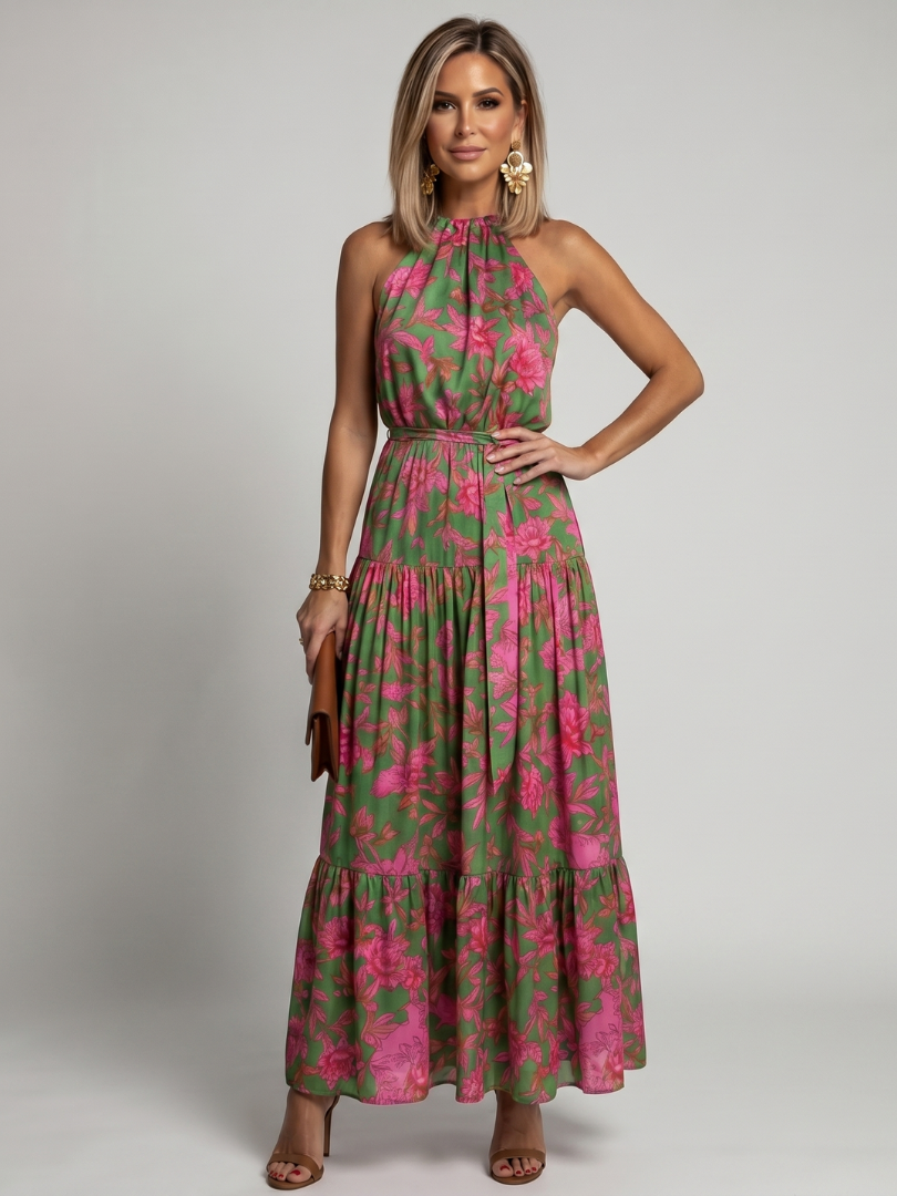 Abito midi drappeggiato da donna con collo halter - Chic e valorizzante