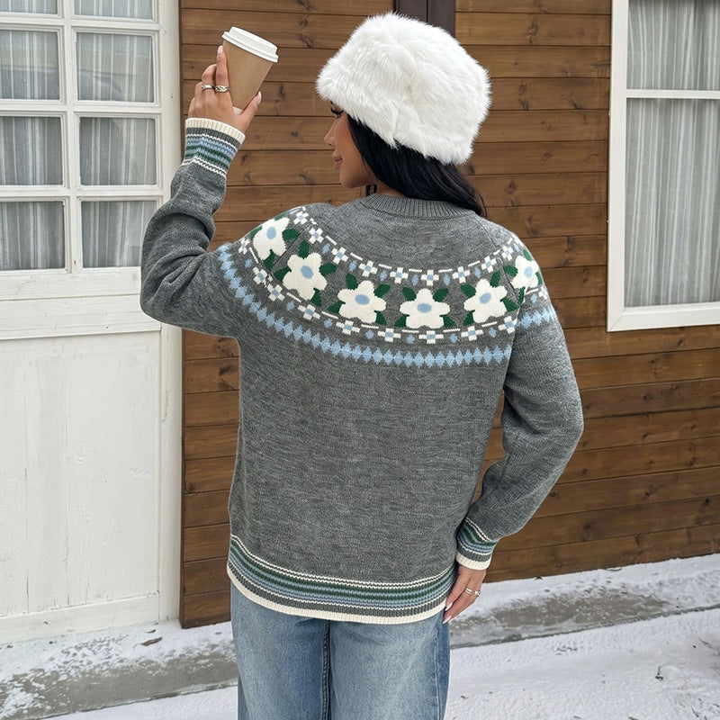 Pull femme rétro à motif floral - Doux et féminin
