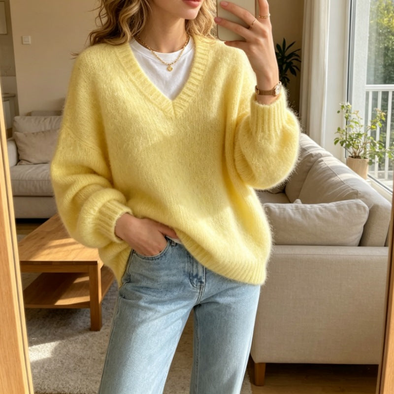 Pull femme ample à col V - Doux et décontracté