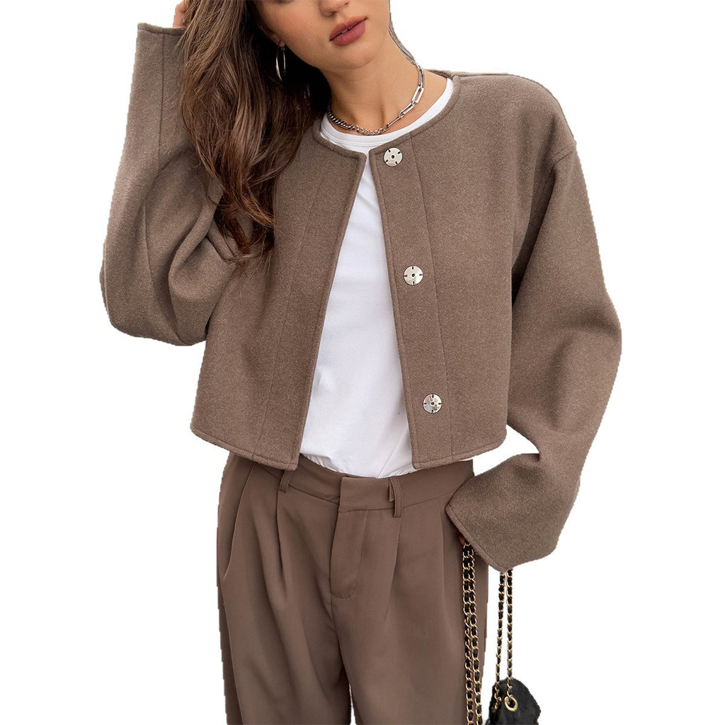 Giacca corta in misto lana premium da donna - Cappotto a maniche lunghe