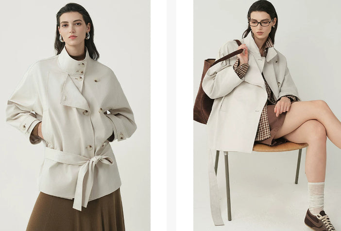 Giacca Donna Doppiopetto con Collo Alto – Stile Sartoriale Elegante Petite