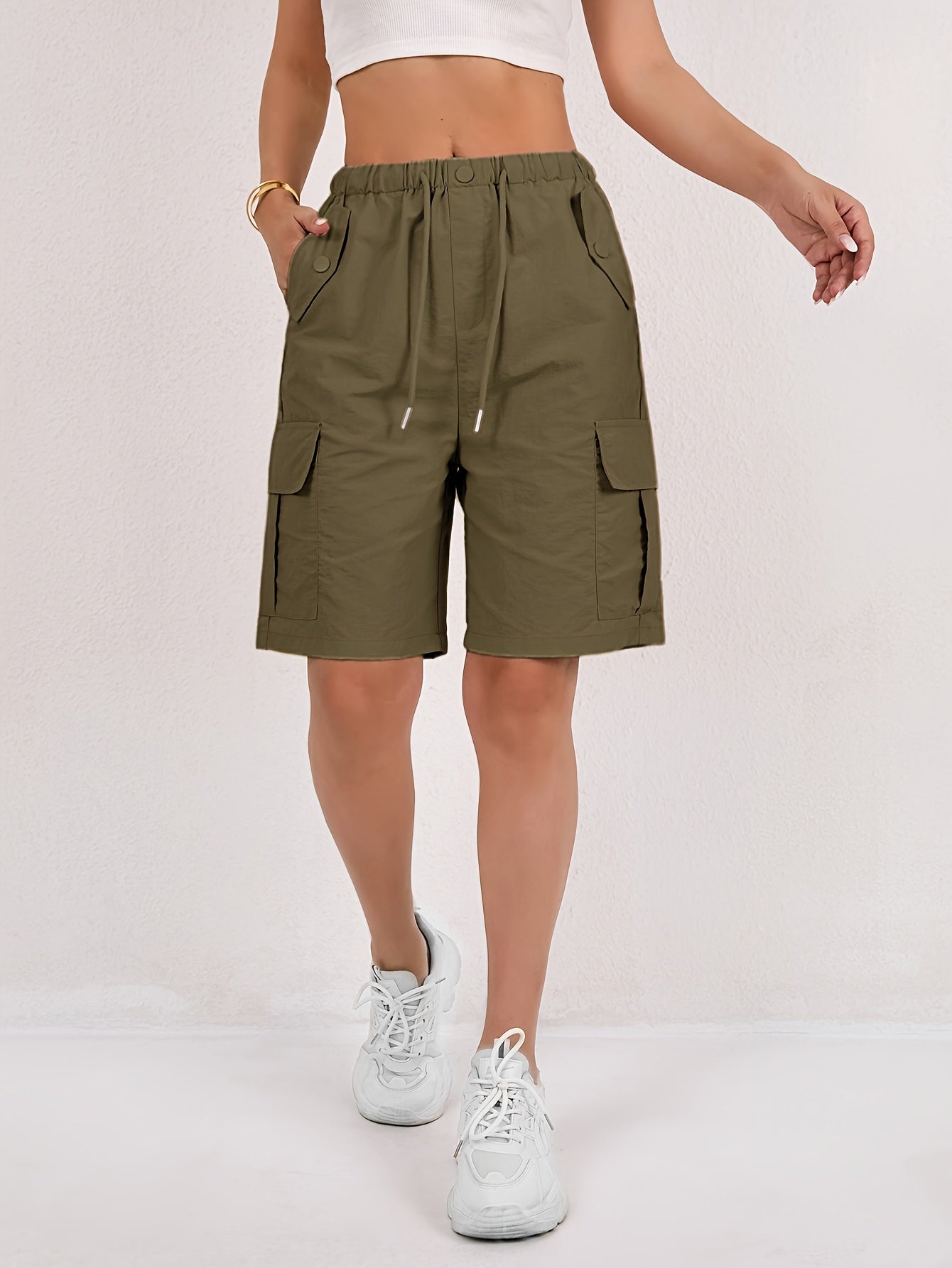 Short cargo Via rosa cipria da donna con vita elasticizzata
