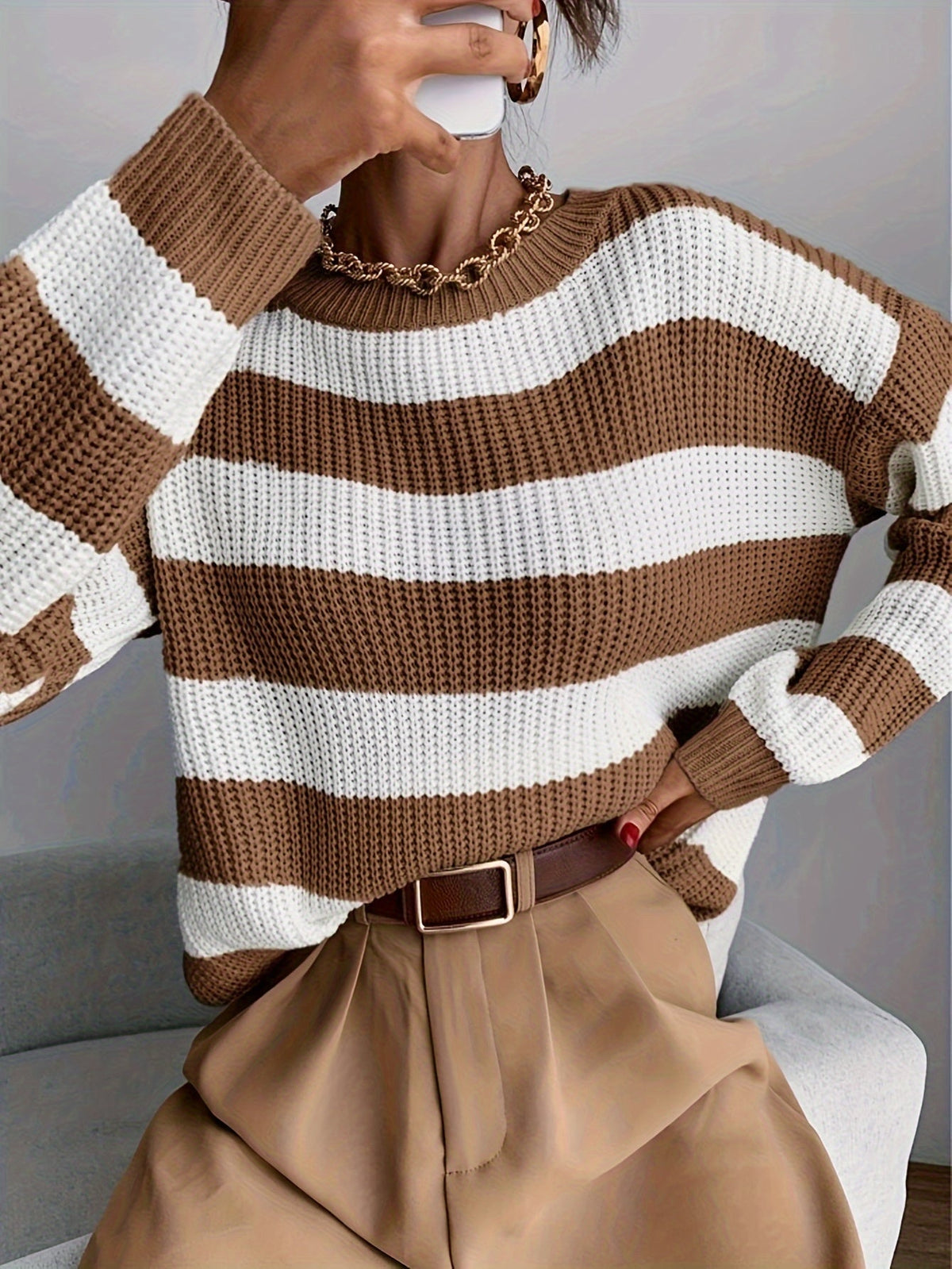 Maglione rigato donna rilassato - Morbido e facile