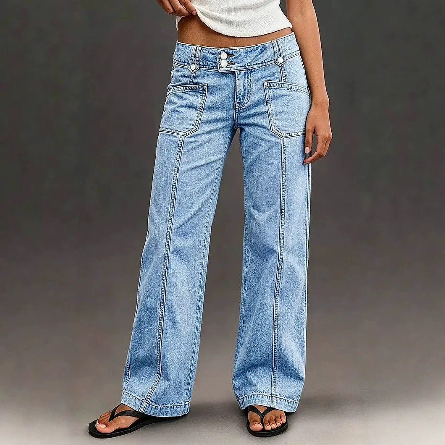 Jean femme à jambe large, délavage clair - Moderne et confortable