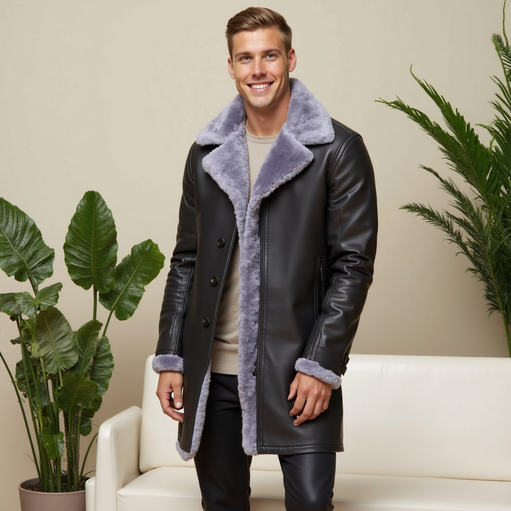 Giacca con colletto in pelle PU Premium da uomo