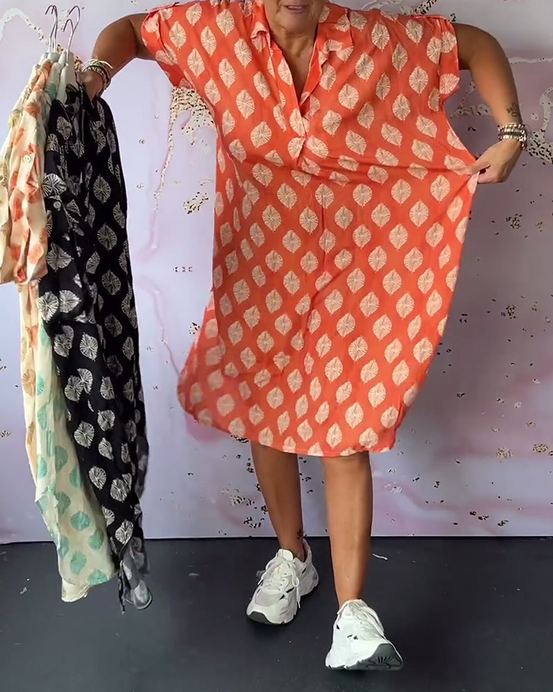 Abito Lungo Casual Donna Primavera – Colletto A Revers Maniche Corte Stile Estivo