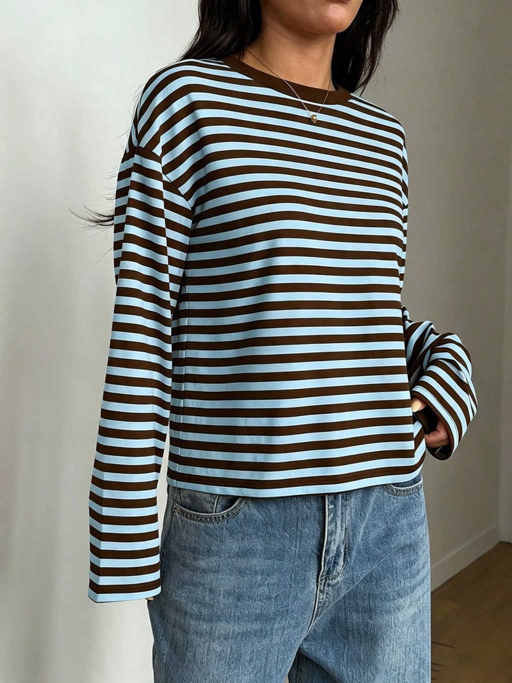 T-shirt femme à col rond color block - Doux et polyvalent