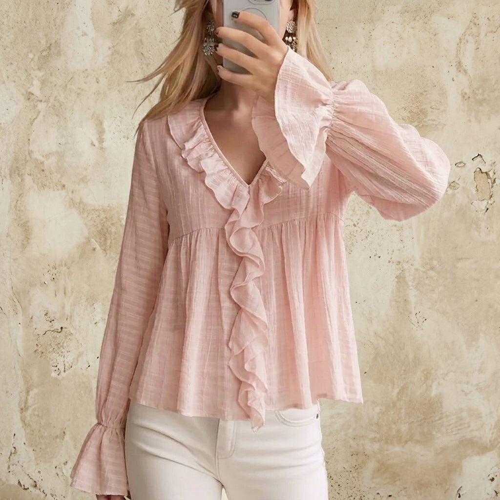Women's ruffled blouse with flared sleeves - Sweet and feminine