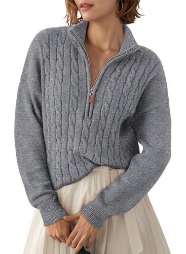 Pull pour femme à demi-zip et col montant - Rétro et confortable