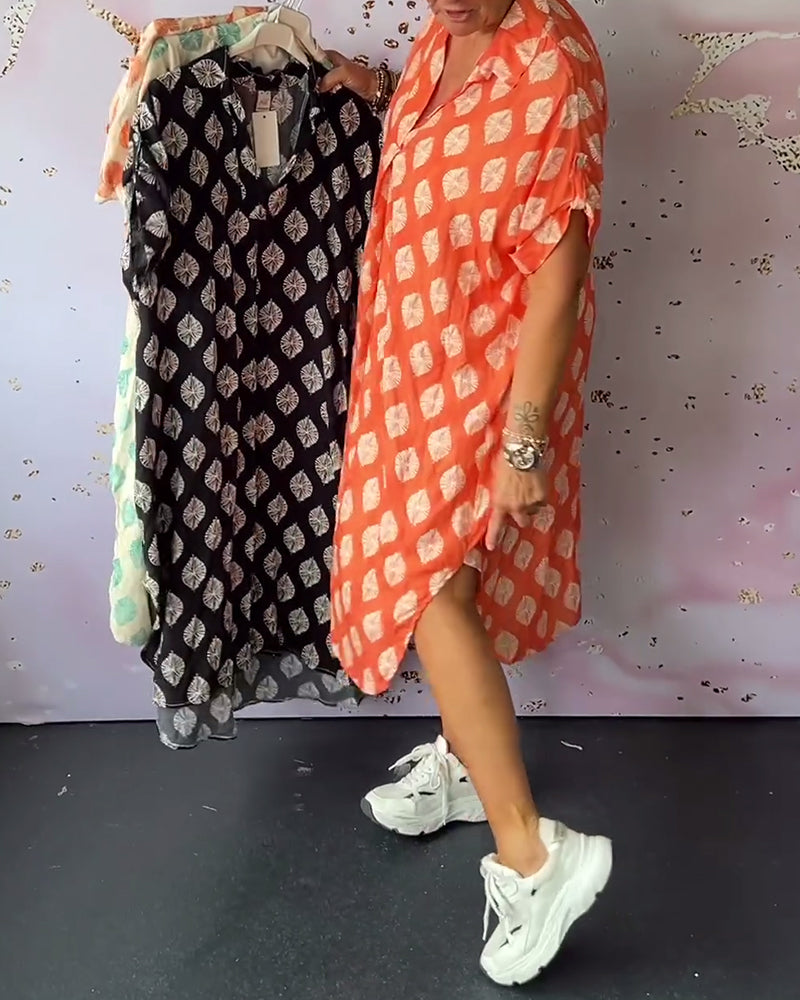 Abito Lungo Casual Donna Primavera – Colletto A Revers Maniche Corte Stile Estivo