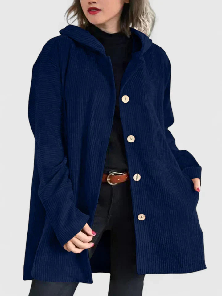 Giacca con cappuccio a coste da donna – Cappotto casual premium dalla vestibilità rilassata