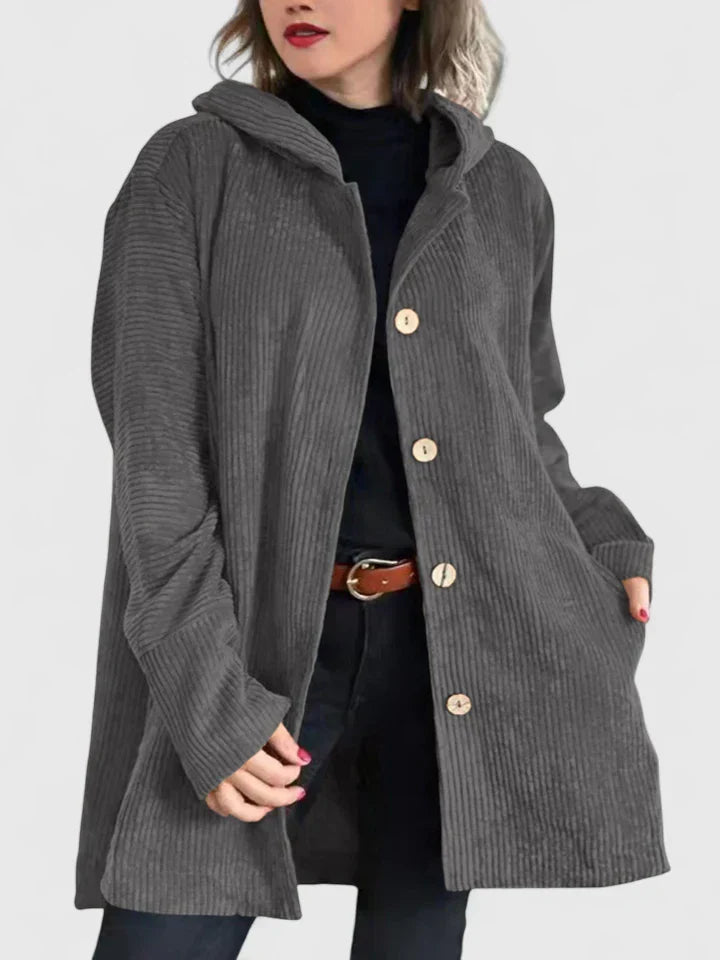 Giacca con cappuccio a coste da donna – Cappotto casual premium dalla vestibilità rilassata