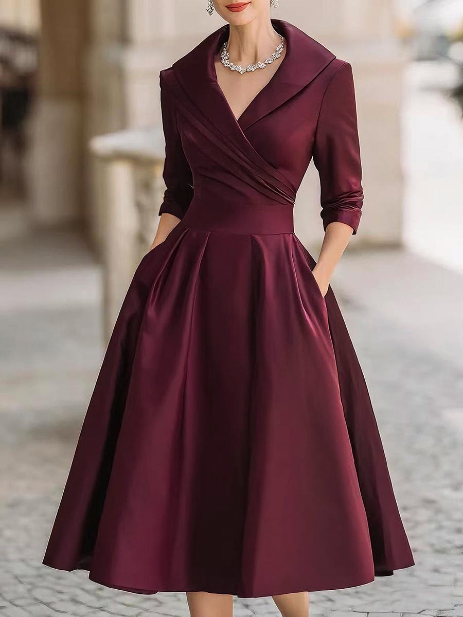 Elegante abito midi a trapezio da donna – Stile plissettato vintage e formale