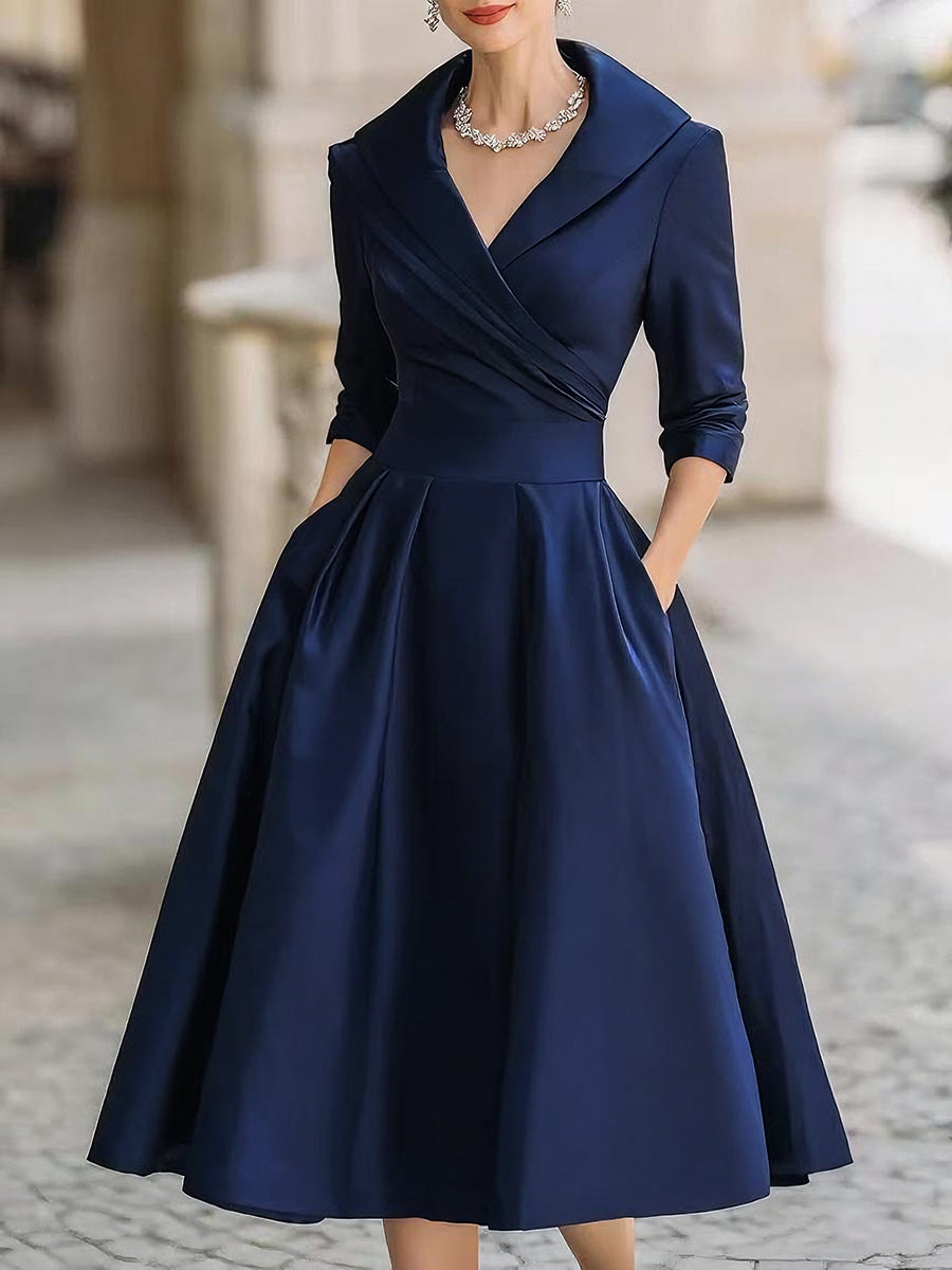 Elegante abito midi a trapezio da donna – Stile plissettato vintage e formale