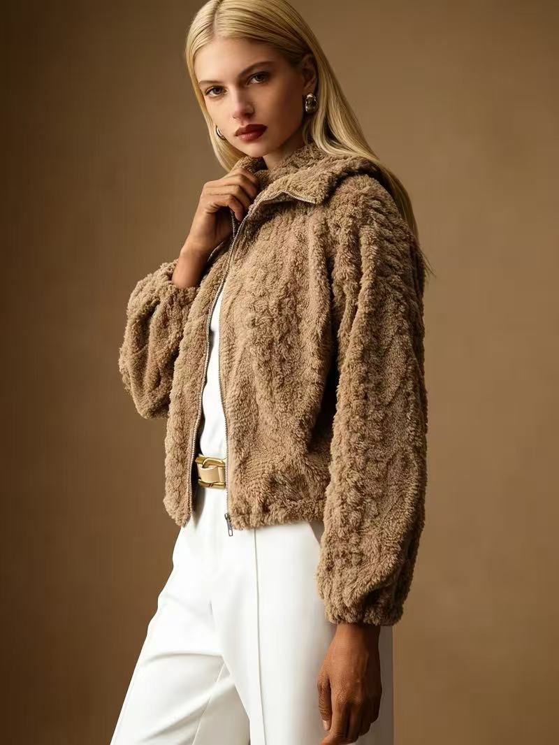 Giacca donna in peluche con zip - Morbida e calda