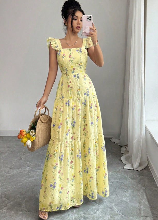 Abito donna floreale con spalline sottili stile francese - Leggero e romantico