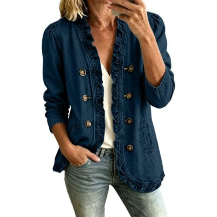 Veste en jean femme avec volant et boutons - Décontractée et originale