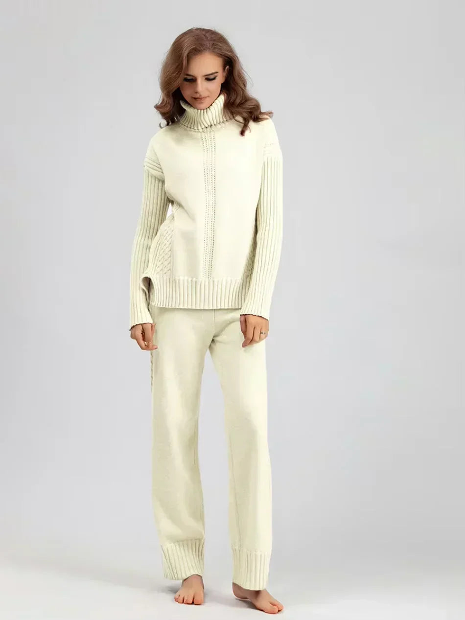 Conjunto de mujer con jersey de cuello alto y pantalones anchos - Elegante y cómodo