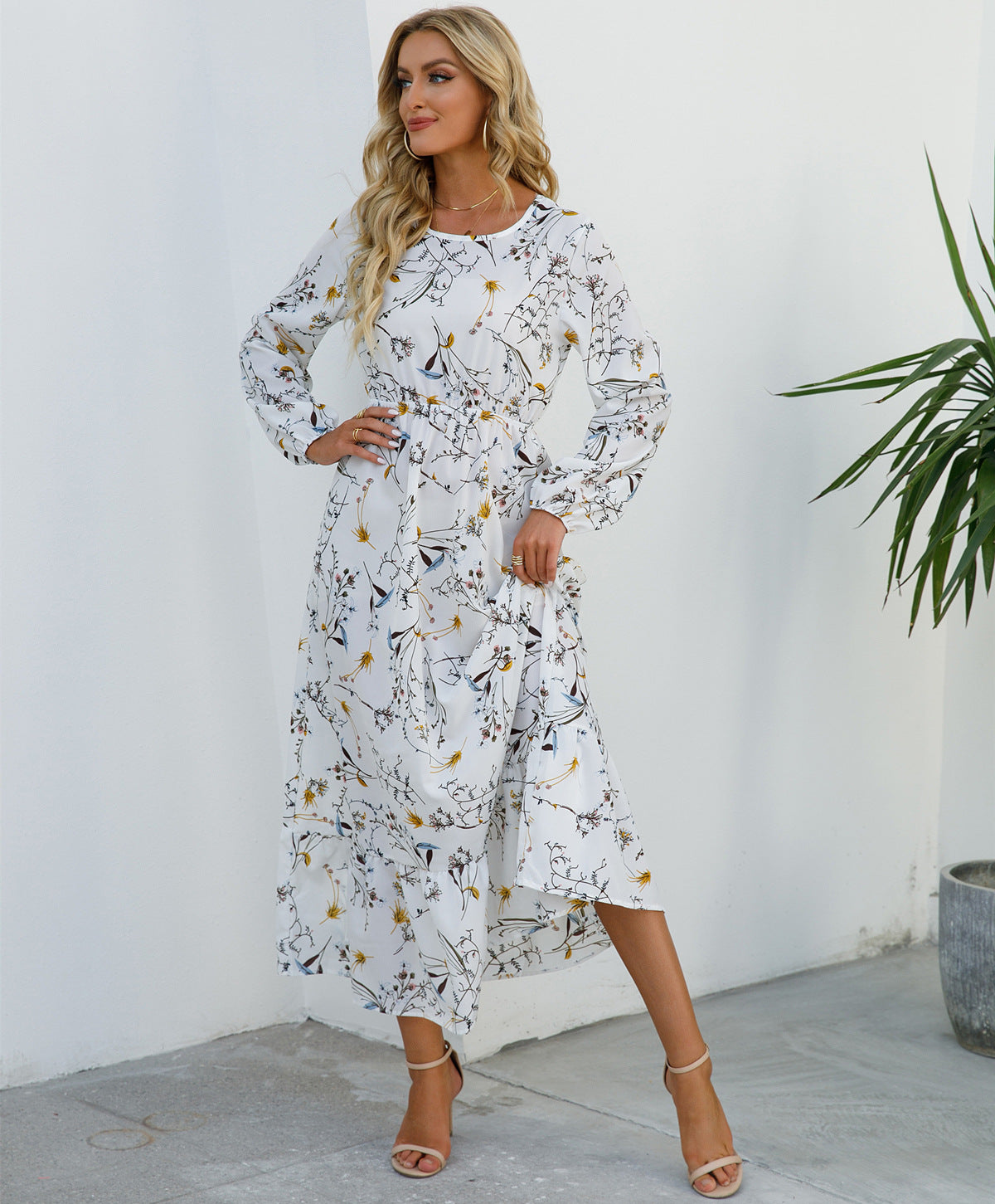 Abito versatile in chiffon floreale da donna - Elegante stile scollo rotondo