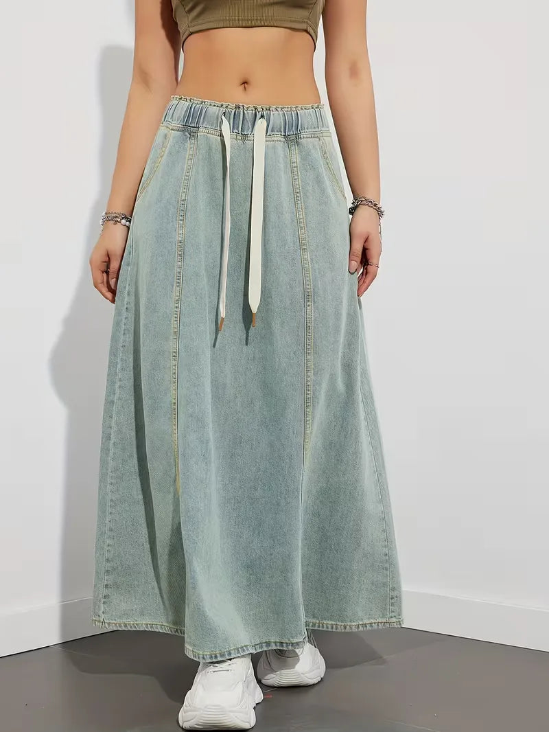 Gonna maxi in denim da donna con vita elasticizzata - Comoda e pratica