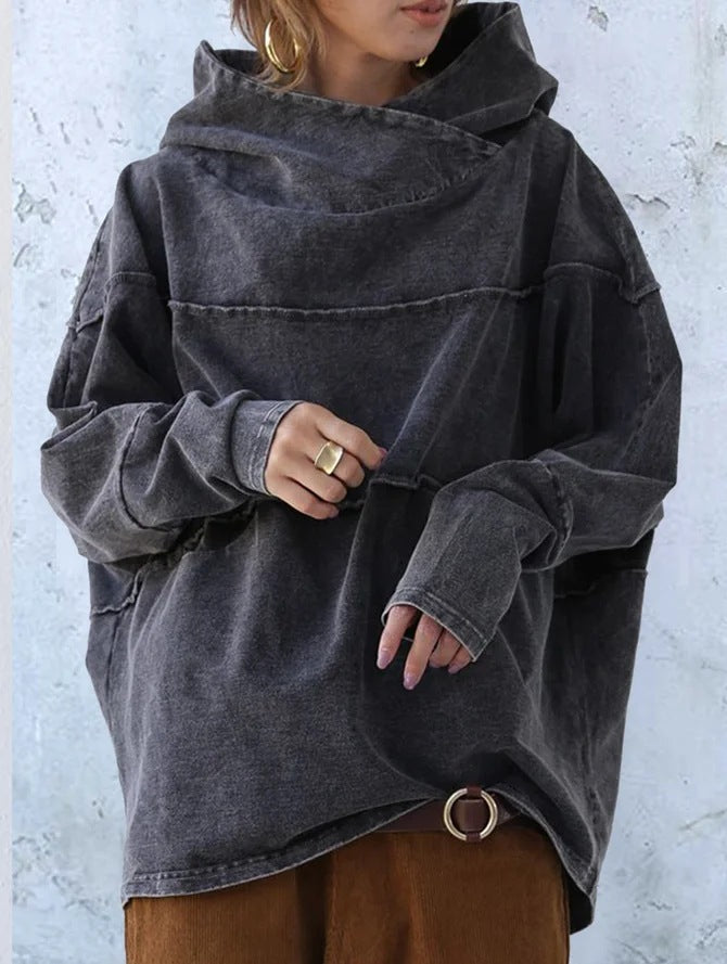 Felpa donna con cappuccio effetto denim slavato - Casual e moderna