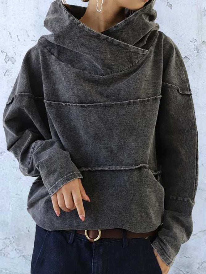 Felpa donna con cappuccio effetto denim slavato - Casual e moderna