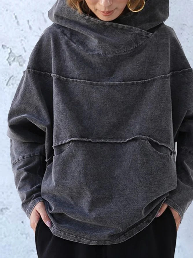 Felpa donna con cappuccio effetto denim slavato - Casual e moderna