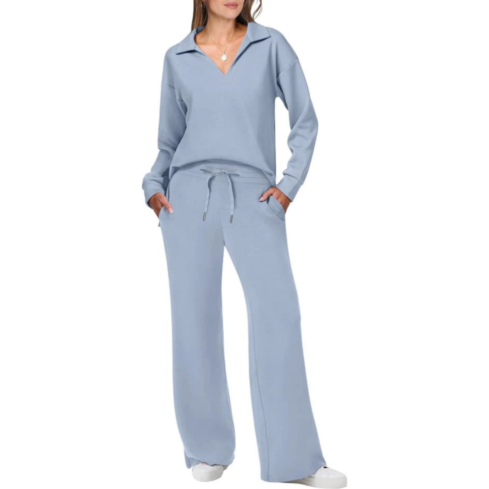 Completo casual da donna in due pezzi con scollo a V - Completo elegante e comodo