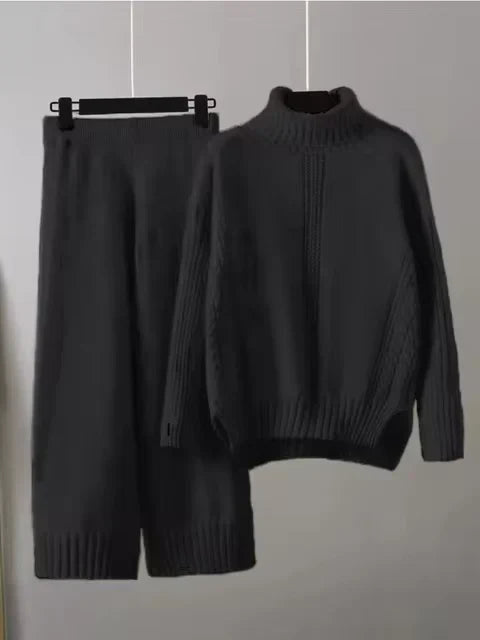 Conjunto de mujer con jersey de cuello alto y pantalones anchos - Elegante y cómodo